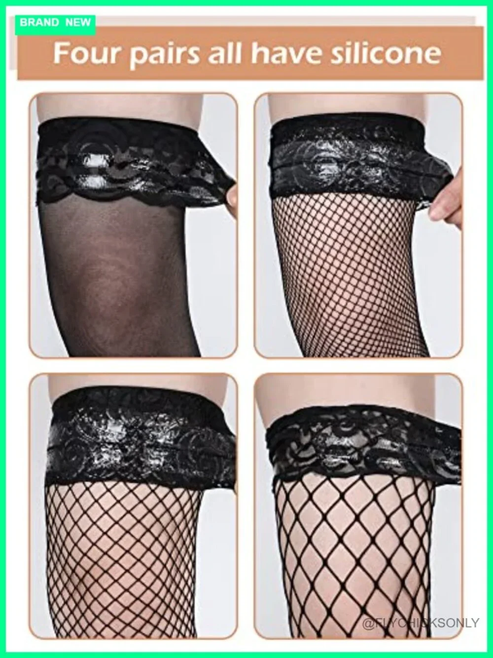 Fishnet Thigh High Stockings Lace Silicone Top Sheer Over Knee